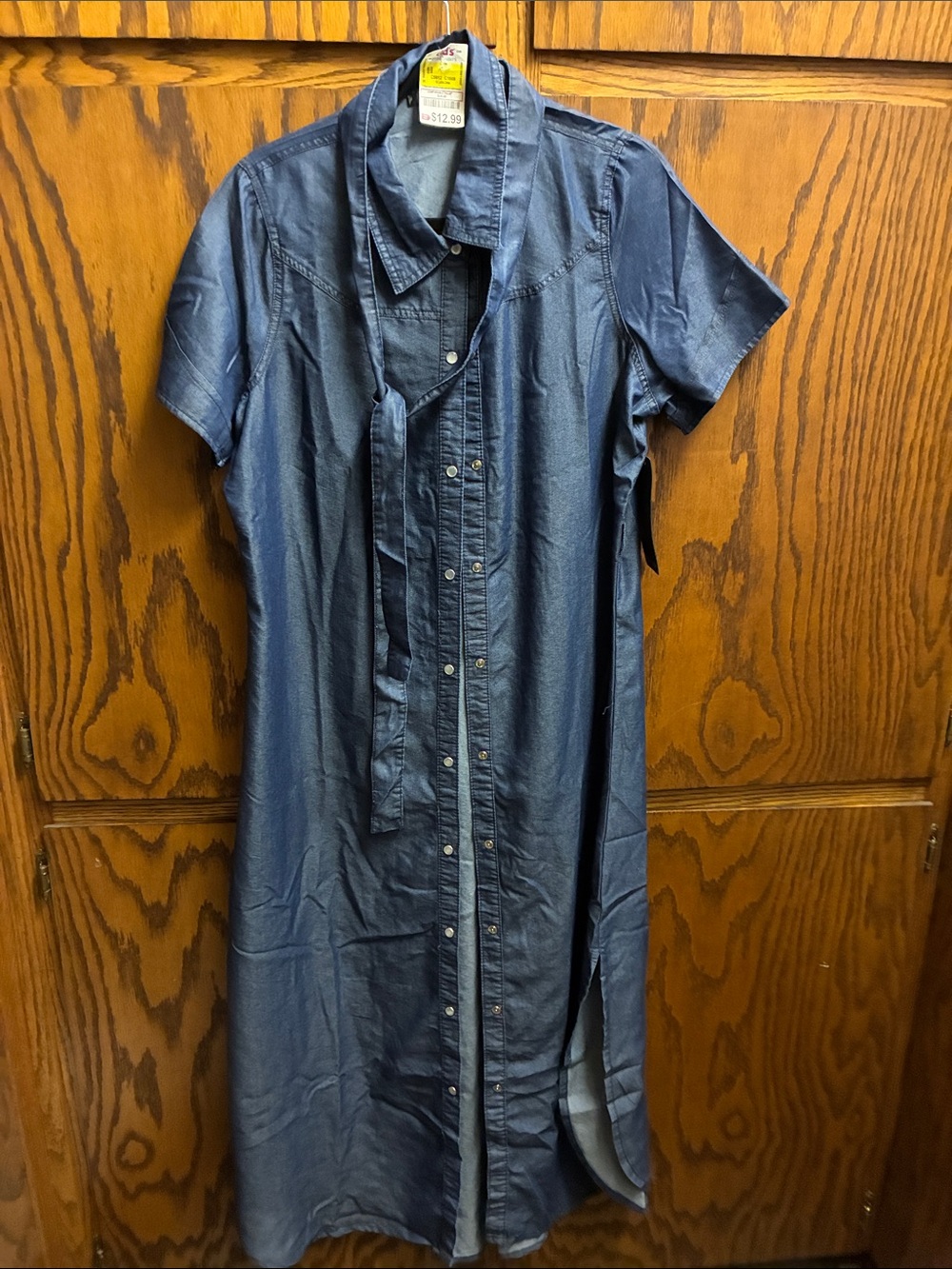 Navy Maxi Shirt Dress with Self-Tie - Unbranded